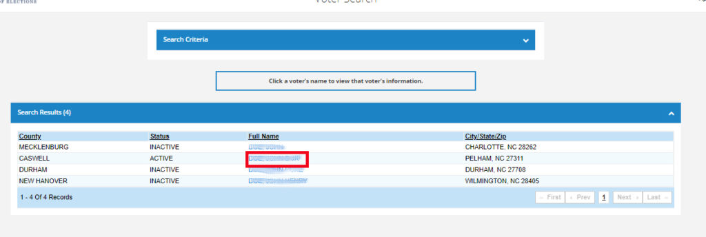 Screenshot of Search Results