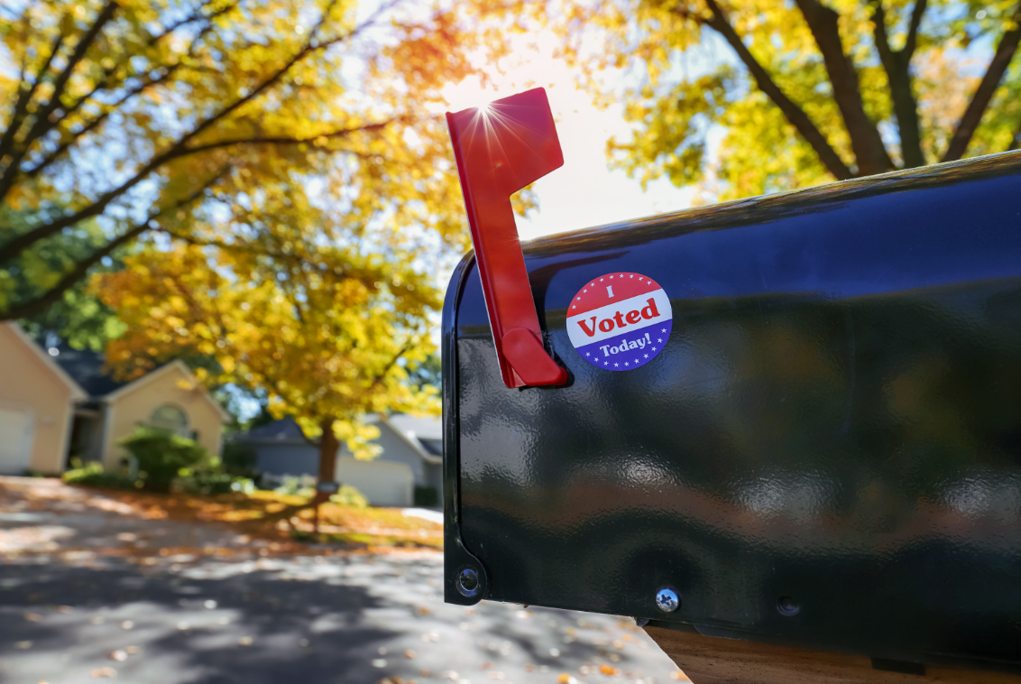 img - mailbox with I voted Today sticker on it img - mailbox with I voted Today sticker on it
